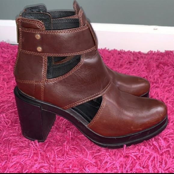 Sorel Margo Cutout Leather Fisherman Sandals Chunky Heel Zip Ankle Bootie - Picture 7 of 8